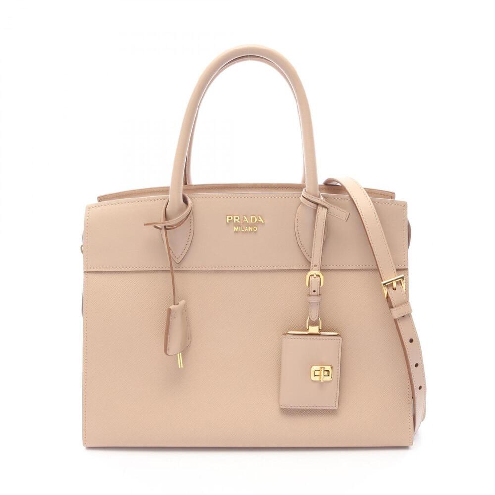 Prada Esplanade Saffiano + City C 2-Way Handbag, Leather, Women's, Beige, 1BA047